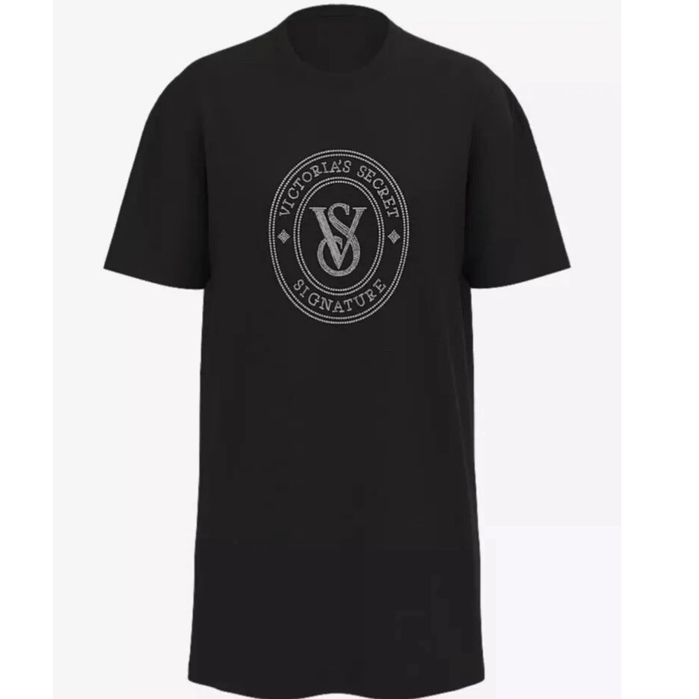 NWT | Victoria's Secret | Bling Sleep Tee Cotton SS Rhinestone | Black | M/Lg - Picture 3 of 5